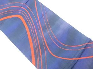 リサイクル　手織り紬抽象横段に曲線模様織出し袋帯